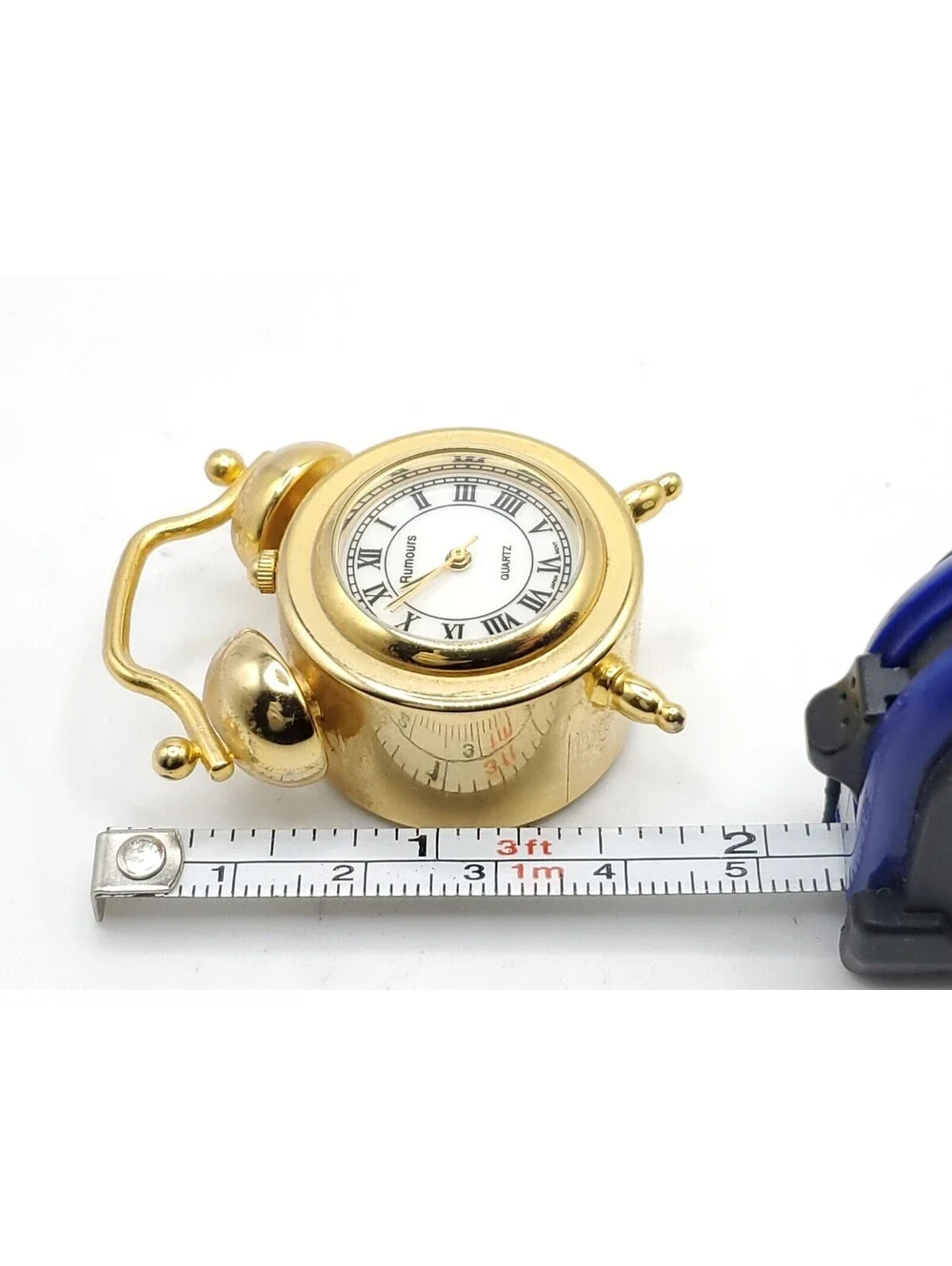 Rumours Quartz Desk Clock New Batter Gold Tone White Dial 28mm